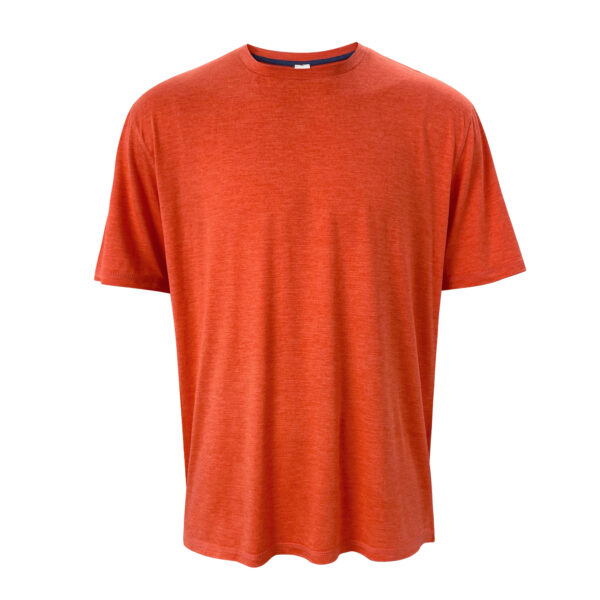 A blank red crew neck t-shirt displayed on a plain background. The shirt has short sleeves and is presented in a way that showcases its front area clearly. The fabric appears smooth and there are no visible logos or designs on the garment.