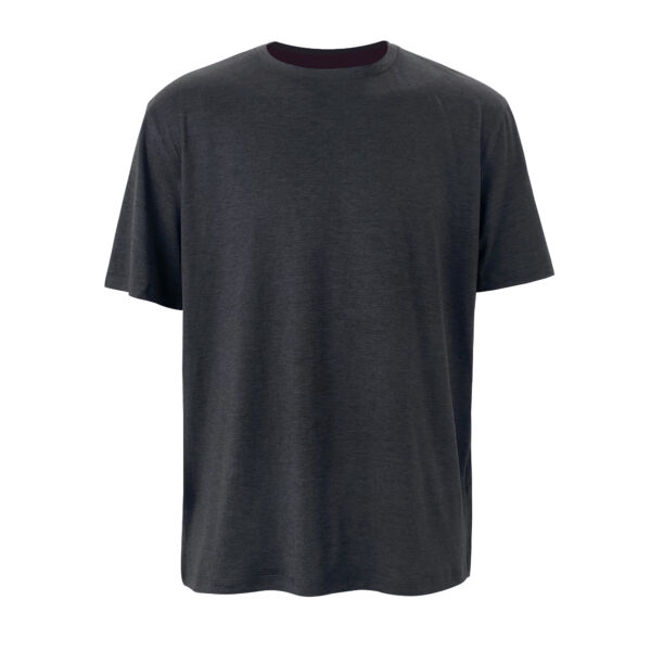 A blank black crew neck t-shirt displayed on a plain background. The shirt has short sleeves and is presented in a way that showcases its front area clearly. The fabric appears smooth and there are no visible logos or designs on the garment.